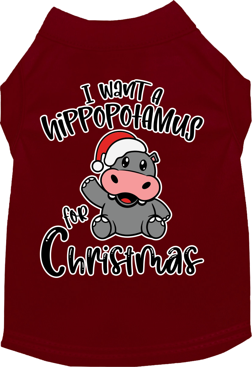 Hippo for Christmas Screen Print Dog Shirt Maroon Size XS